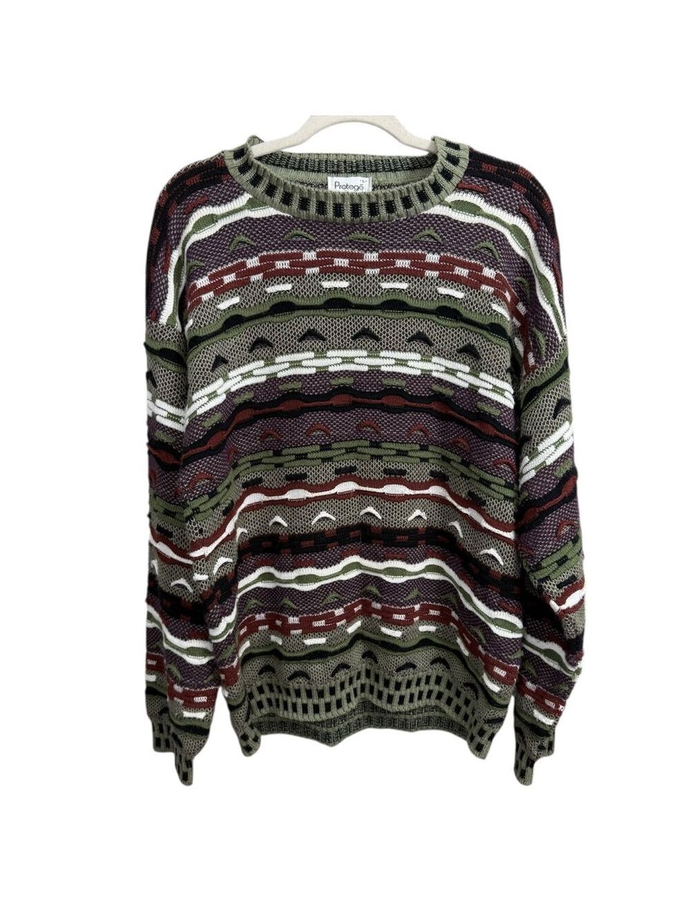 Protege Vintage Sweater Size L Green Purple Patterned Knit